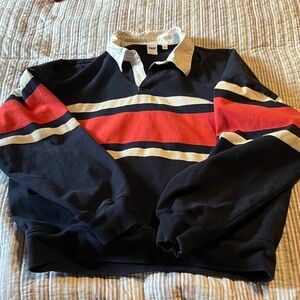 Aritzia TNA Navy and Coral Striped Rugby Shirt